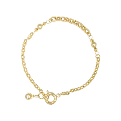 2-Ketten Armband aus 14 Karat (585er) Echtgold mit Ankerkette, Gliederkette und zwei goldenen Kugeln – minimalistisch und elegant