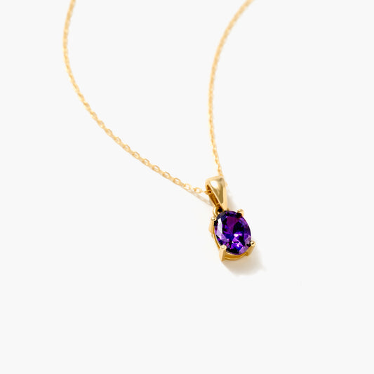 Ankerkette mit Amethyst-Anhänger in 10K, 14K & 18K Echtgold, elegant polierte Oberfläche, Karabinerverschluss, klassisches Design

