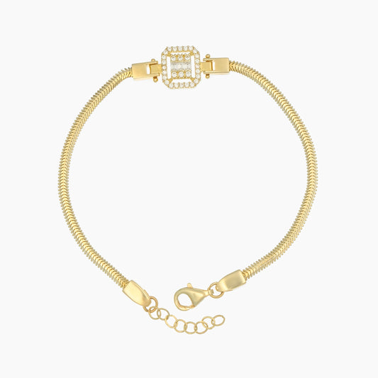 14 Karat Gold Armband mit Zirkonsteinen auf Schlangenkette, elegantes Accessoire für besondere Anlässe und Alltags-Luxus.