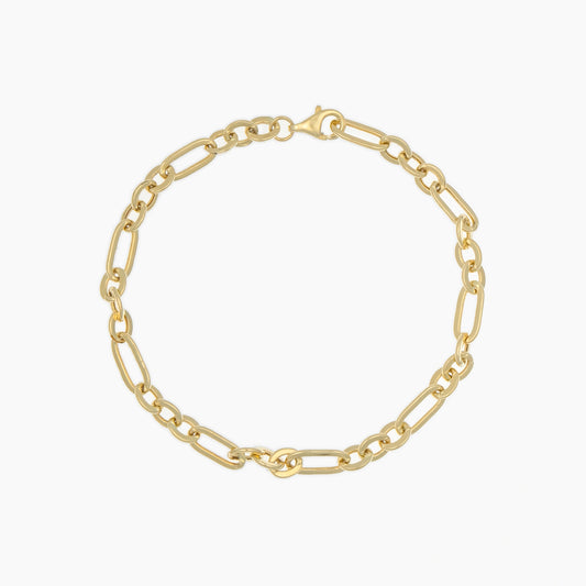 Glieder- und Ankerketten-Armband aus 14K Echtgold, Länge 18 cm, Karabinerverschluss, polierte Oberfläche