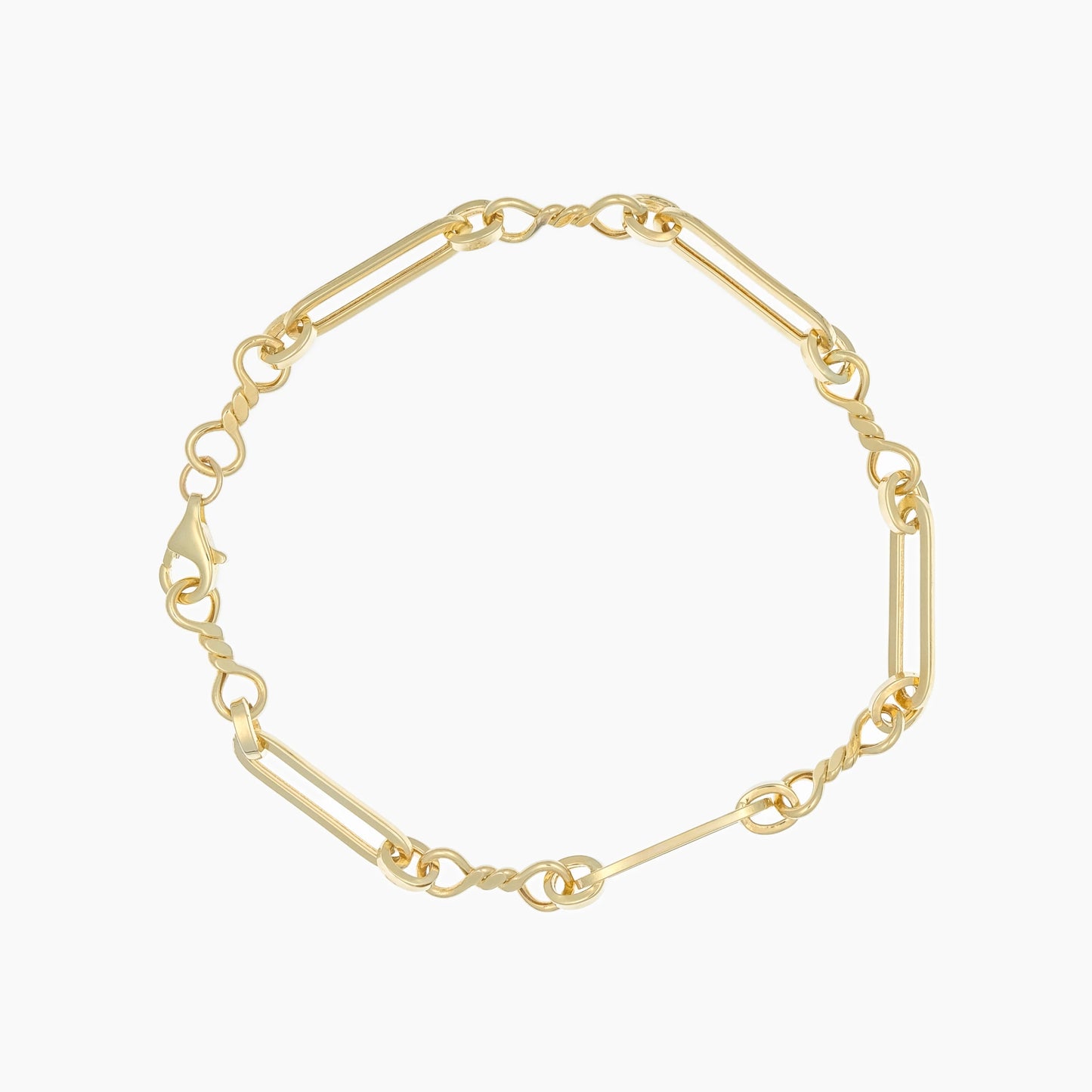 Glieder- und Wellen-Unendlichkeits-Armband aus 14K Echtgold, Länge 18 cm, Karabinerverschluss, Unendlichkeitsdesign