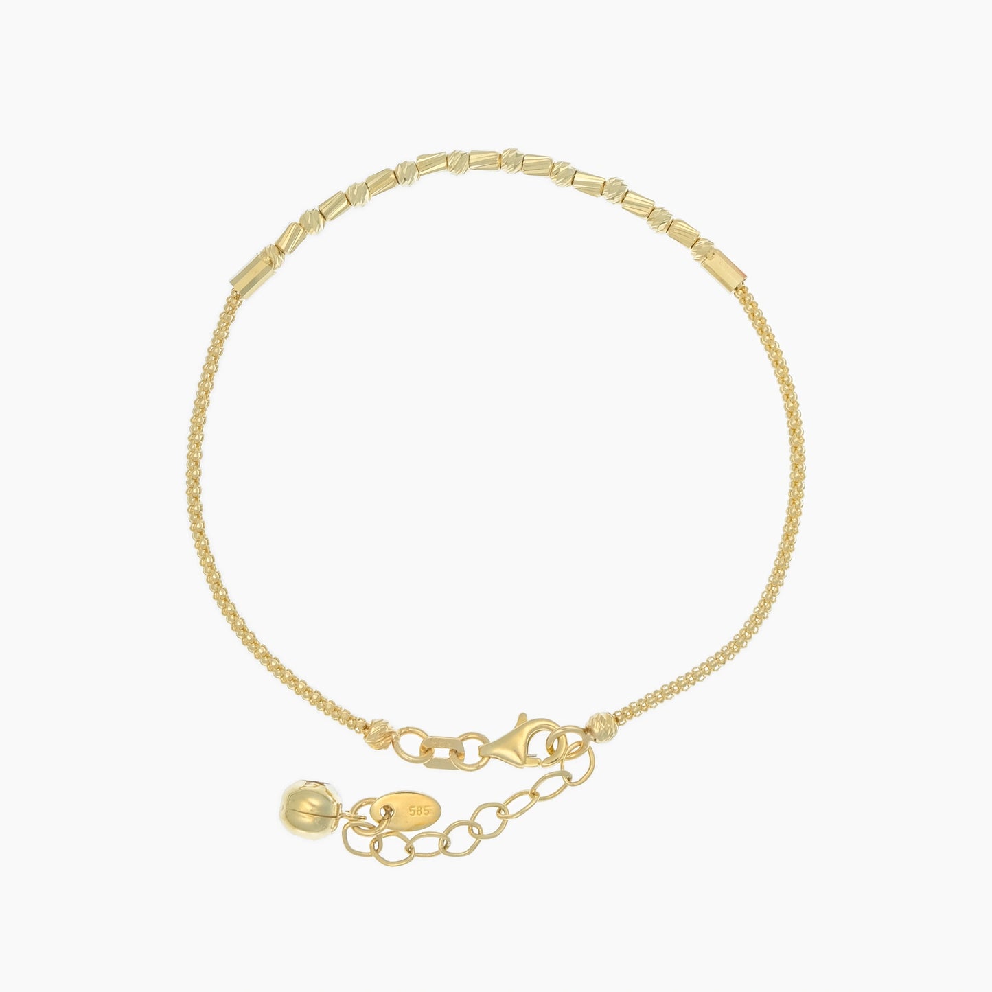 Schlangenkette-Armband mit Kugeln und Zylindern in 14K Echtgold, Länge 17 cm + 2 cm Verlängerung, Karabinerverschluss