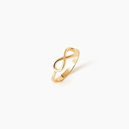 Infinitas 14K Goldring mit integriertem Unendlichkeits-Symbol. Hochglanzpoliert, Größen 52-58.