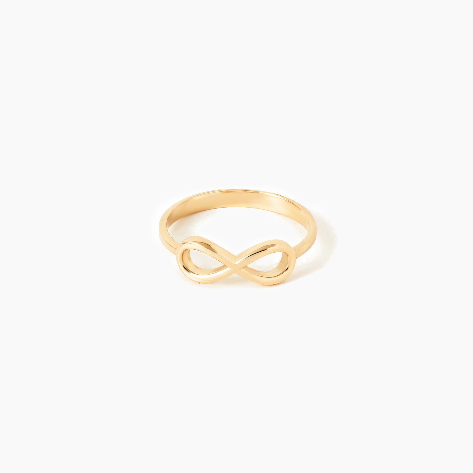 Infinitas 14K Goldring mit integriertem Unendlichkeits-Symbol. Hochglanzpoliert, Größen 52-58.