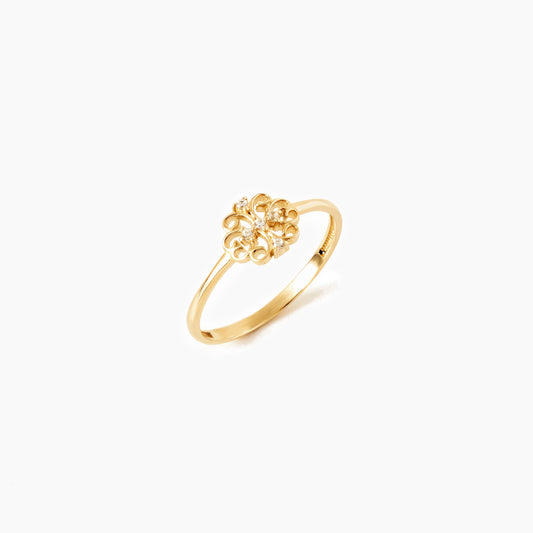 Livia 14K Goldring mit floralem Zirkonia-Design in hochglanzpoliertem Gold. Federleicht, Größen 52-58.